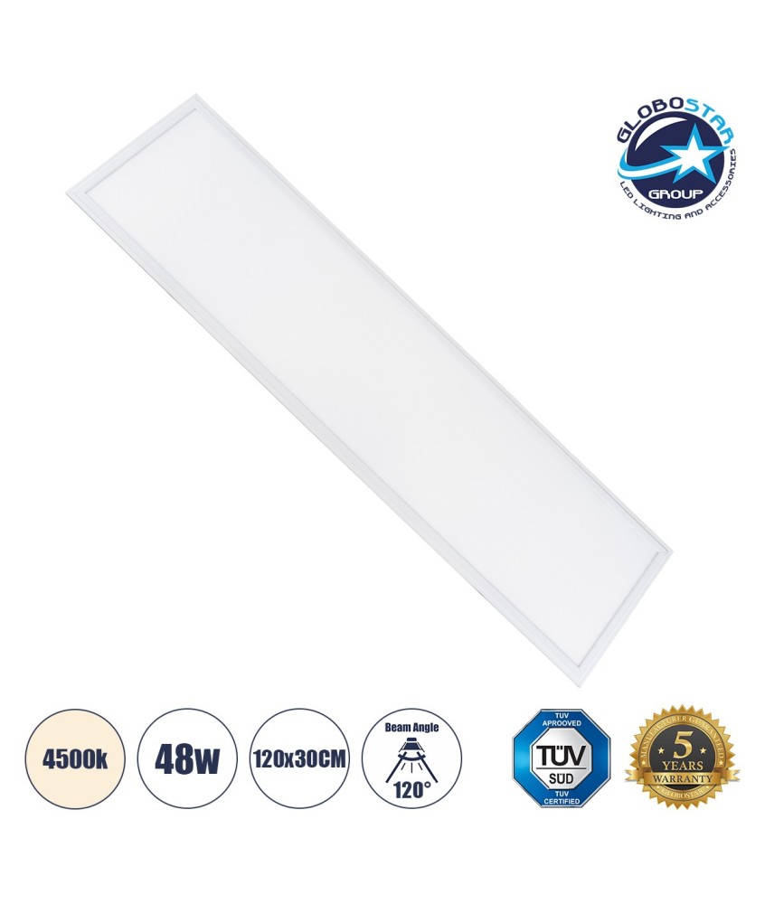 GLOBOSTAR® PANELETI 60213 Χωνευτό Panel Οροφής 120x30 LED 48W 4560lm 120° UGR 19 AC 220-240V IP20 Φυσικό Λευκό 4500K - Lumileds SMD Chip & TÜV SÜD Driver - Λευκό Γαλακτερό - Μ120 x Π30 x Υ1.5cm - Q116 x 26cm - 5 Χρόνια Εγγύηση